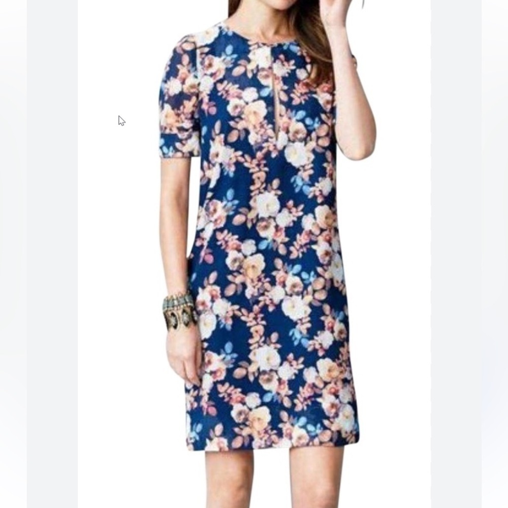 J. Crew Blue Antique Floral 100% Silk Shift Dress Tunic Size 4 NWOT